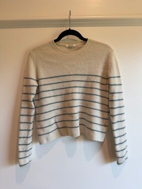 Splendid Cream Crewneck Sweater with Light Blue Stripes